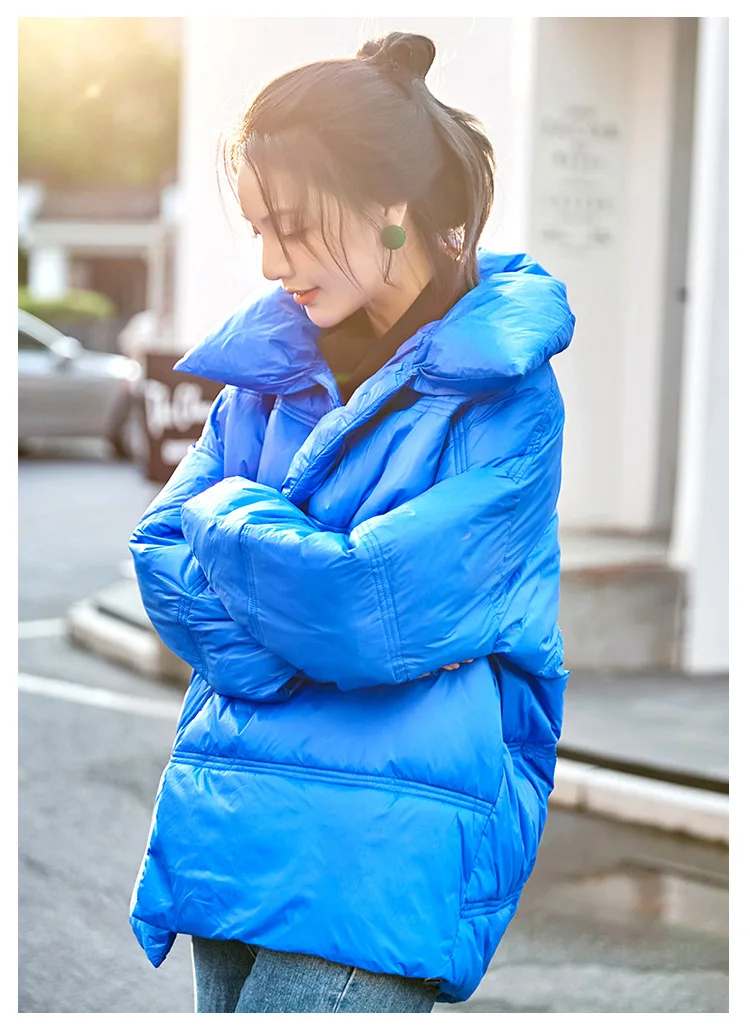 Online Celebrity Fashion Solid Color Versatile Loose-Fit BF Thin Cotton-padded Clothes down Coat