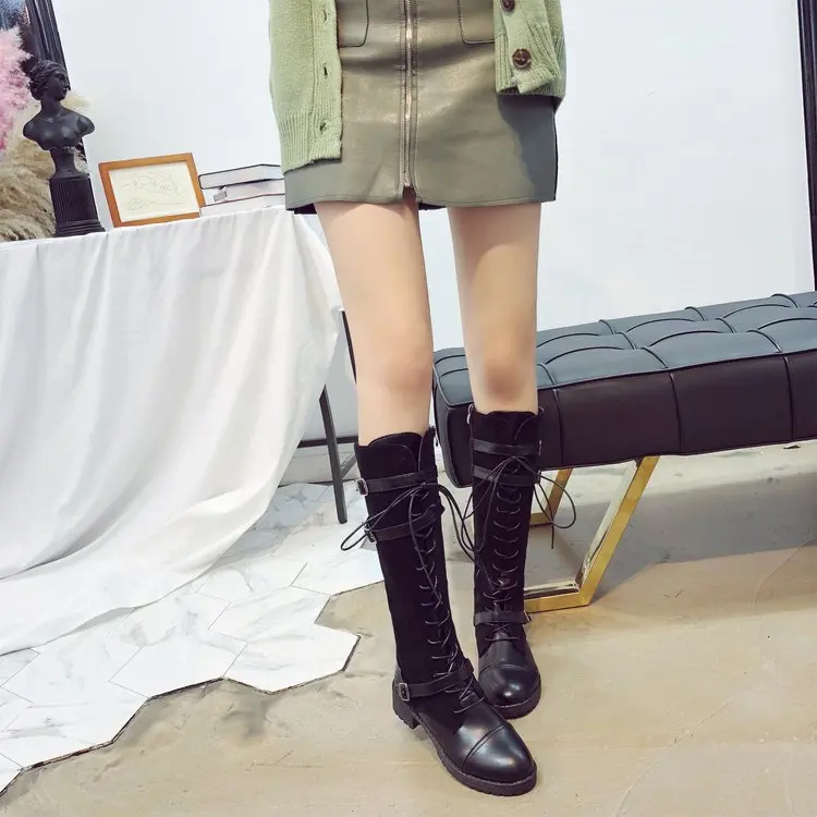 

Large Size WOMEN'S Boots 40-43 Winter Style 2018 New Style Knee Martin Boots Versatile Knee-High Boots