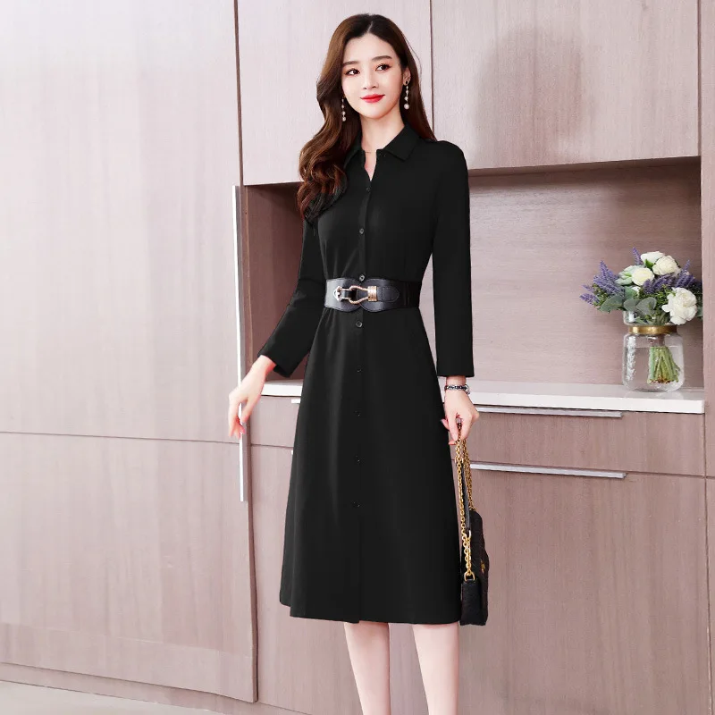 

Early Spring Shirt Dress Autumn Clothing 2020 New Style WOMEN'S Dress Waist Hugging Elegant Slimming Skirt Long Skirts Early Aut