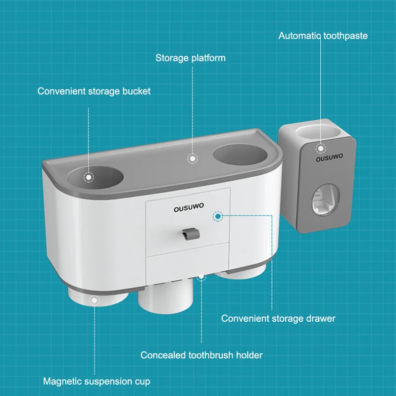 Набор аксессуаров для ванной комнаты для Хранения Туалетных принадлежностей, диспенсер для зубной пасты, автоматическая настенная подставка для зубных щеток, монтируемый пластиковый держатель