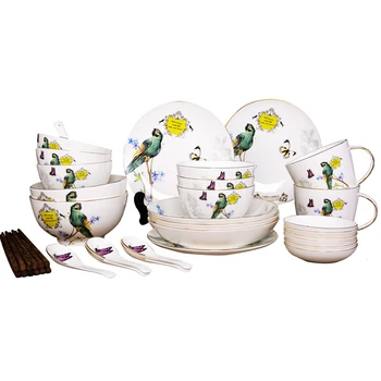 

Luxurious European dinnerware sets Western ceramic gold trim tableware bowl dishes High-end gift