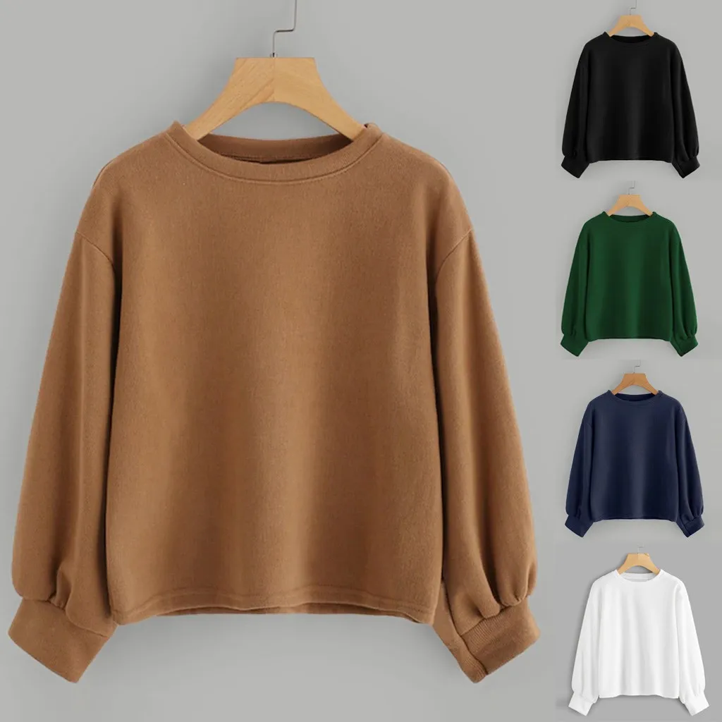 JAYCOSIN Fashion Women Casual Simple Solid Color O-Neck Sweatshirt Long Sleeve Comfortable Soft Blouse Loose Sweatershirt Tops