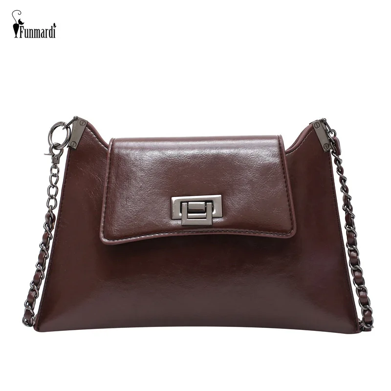 

Funmardi Vintage Solid Color Messenger Bag Women Chain Shoulder Bags New 2020 Female PU Leather Lock Flap Crossbody Bag WLHB2170