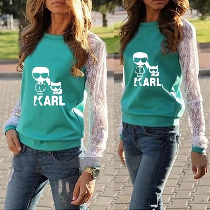 

Kawaii Karl Lagerfeld Printed Cotton T Shirt Women Plus Size Summer Short Sleeve Loose Vintage Tshirt Camiseta Mujer 2019 new