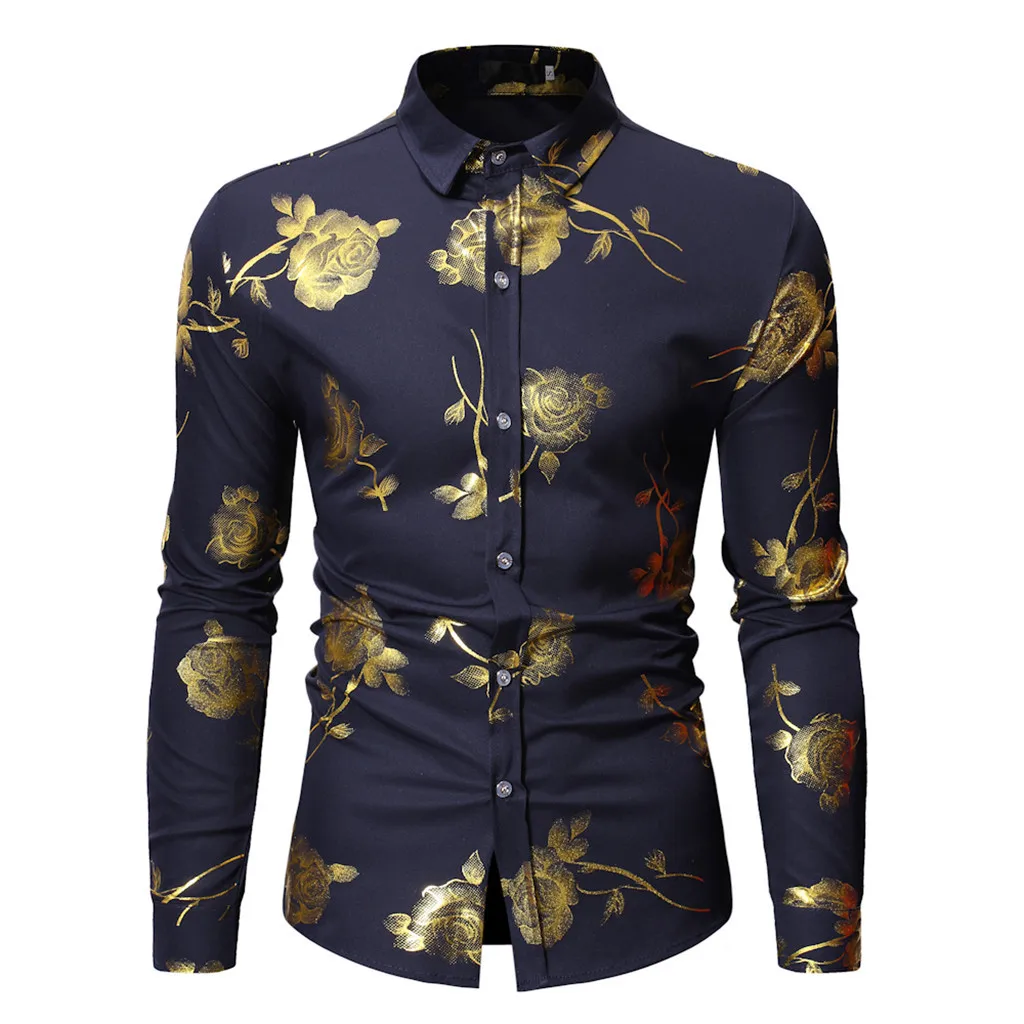 Осень, модная мужская Повседневная рубашка с длинным рукавом, большие размеры, рубашка с отворотом, на пуговицах, Мужская одежда, рубашка, топы - Цвет: Navy
