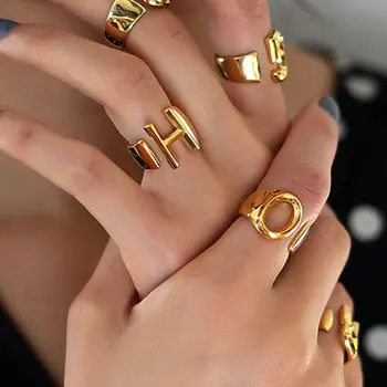 

26pcs/lot Mixed Women Men Gold Color Punk A-Z Letter Finger Ring Vintage Knuckle Adjustable Open Rings Fashion Jewelry Gift