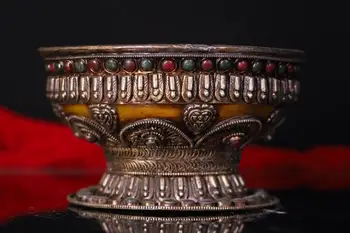 

wedding decoration Tibetan Collected Beeswax Handmade Bronze Inlaid Gemstones for Bowls Buddhas Bowl