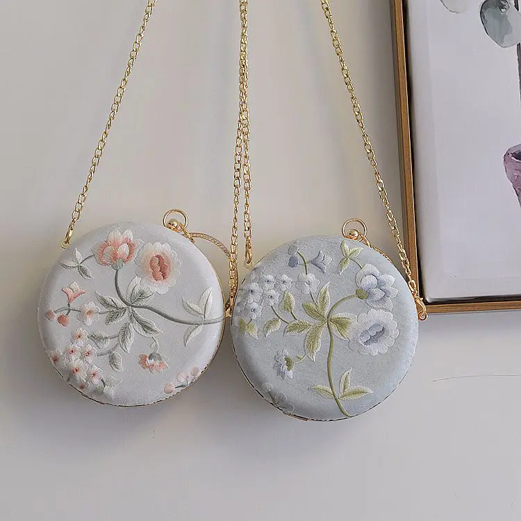 

Embroidery Circular Single Shoulder Bag Messenger Bagdurable Exquisite Retro Chinese Style High Quality Ins Style Drop Shipping
