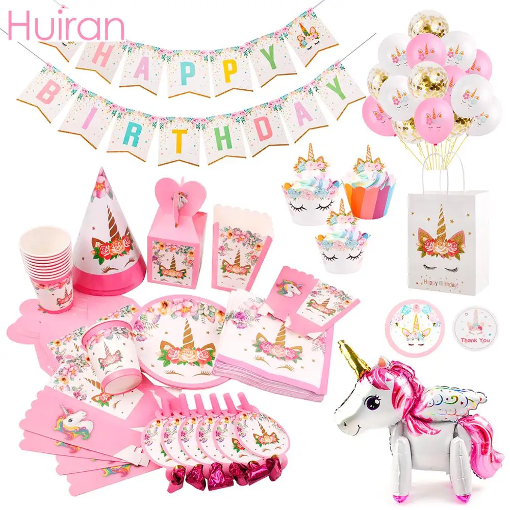 

Huiran Unicorn Disposable Tableware Banner Tablecloth Unicorn Birthday Party Supplies Unicorn Party Decorations Baby Shower Deco
