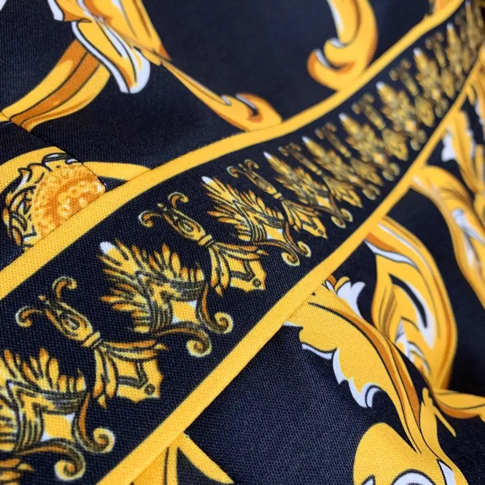 11.9 New Fashion Vintage flower print gold button decoration collect waist pleated long sleeve dress