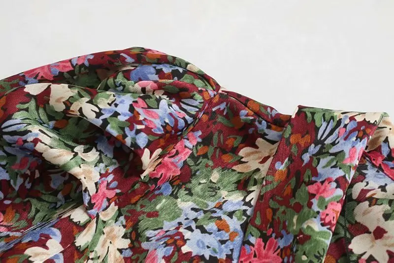ZA Autumn Vintage Floral Print Blouses Lantern Sleeves Temperament Deep V Lapel Shirt Women Fashion High Street Pullover