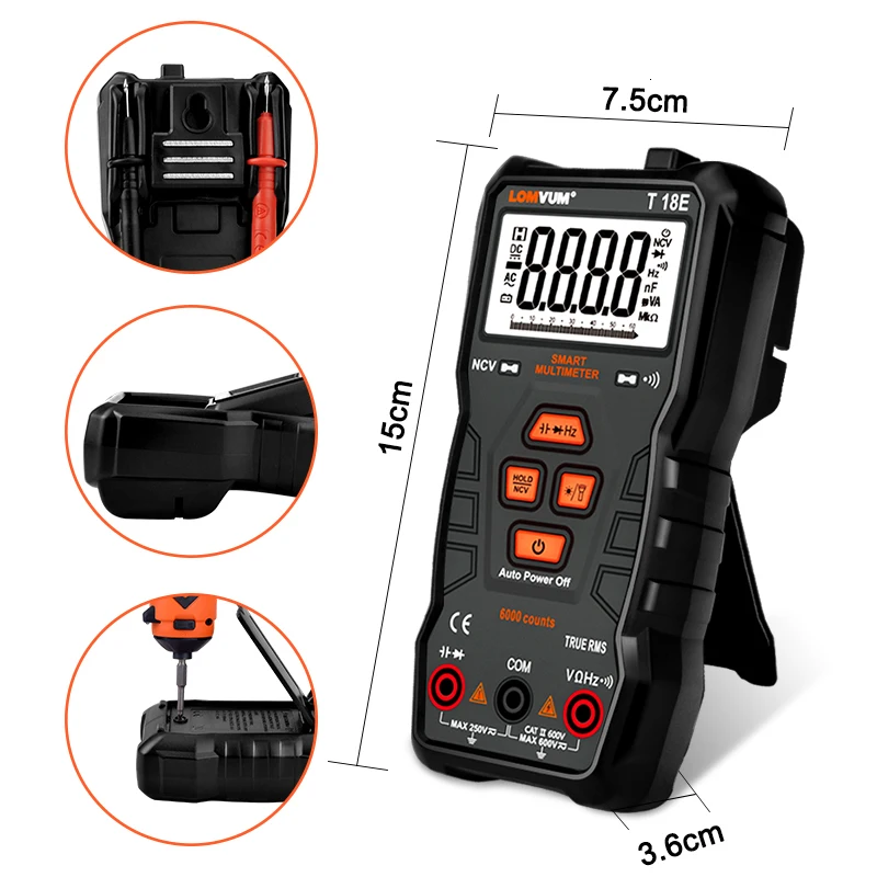 LOMVUM мультиметр True RMS 6000 отсчетов Высокоточный цифровой мультиметр NCV умный мультиметр Авто Диапазон AC/фонарик постоянного тока