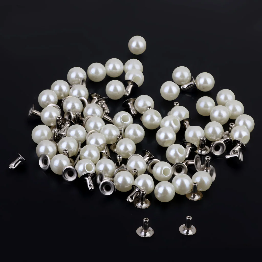 100 Pieces 6mm Round Pearl Rivet Stud Button for Leathercraft DIY Fashion Craft Accessories