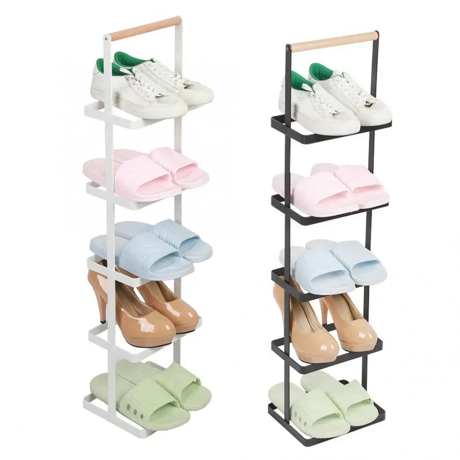 

5 Tier Iron Large Size Art Shoe Rack Shoe Shelves Closet Cabinet Holder Shelf Storage Organizer with Wood Handle