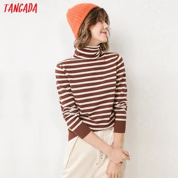 

Tangada women striped turtleneck knitted sweaters long sleeve casual lady fashion pullovers winter stylish tops AQJ16