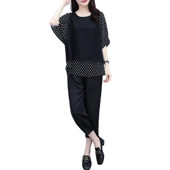 

Summer Clothes Women Large Plus Size 5XL sports suit Top And Pant Two Piece Sportwear Tracksuit Matching Set Polka dot outfit