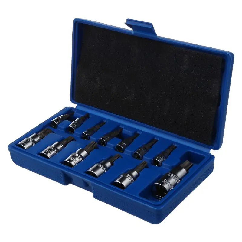 

13 Pcs Tamper Proof Torx Star Bit Socket Set 1/4 3/8 and 1/2 inch Drive T8 - T70 AT724