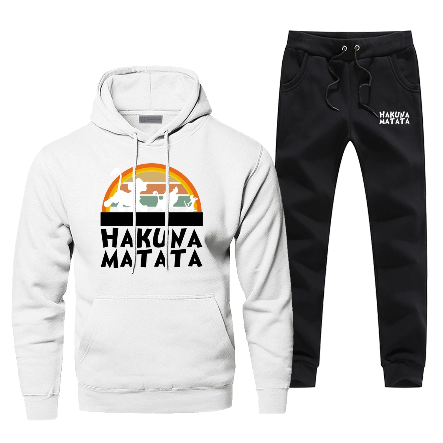 Акуна Матата мультфильм кофты с капюшоном на темы фильмов Король Лев мужские толстовки брюки наборы Толстовка Костюм спортивный 2 шт. Толстовка Пуловер комплект
