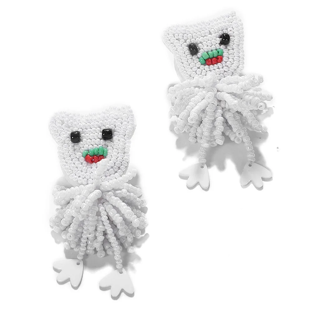 Cat White Best lady Hot sale Fashion Women Drop Dangle Earrings Bohemian Beads Multicolored Round Statement Earrings Party Gifts Wholesale - Окраска металла: Cat White