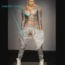 Бар ночной клуб Мужской костюм для танца на пилоне 3D татуировки печати Комбинезон Эластичный Тощий Боди Колготки для мужчин мышцы DJ танцевальная одежда