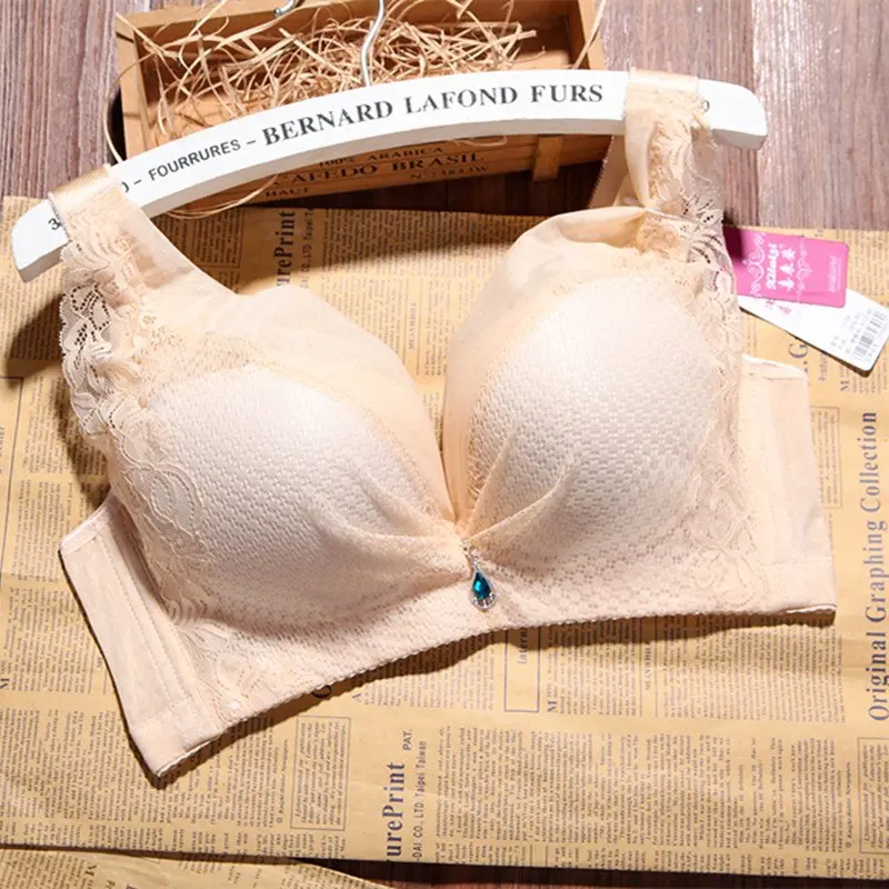 

Women Push Up Bra Lace Mesh Hollow Bralette Wide Straps Wireless Female Bras
