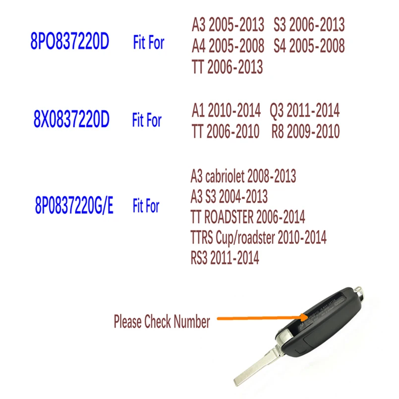 DATONG WORLD CAR REMOTE KEY FOR AUDI A3 S3 TT A4 S4 2005-2013 YEARS PART NUMBER 8P0837220D 434MHZ 48 CHIP AUTO SMART CONTROL KEY