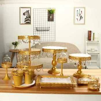 

Metal Modern Crystal Cake Stand Set Holder Cupcake Dessert Stand Birthday Party Wedding Display Pedestal Decoration White Gold