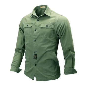 

2020 New Tops Mens Shirt Long-sleeved Casual Military Shirt Mens Clothing Tooling Pocket Retro Fashion Shirt Men