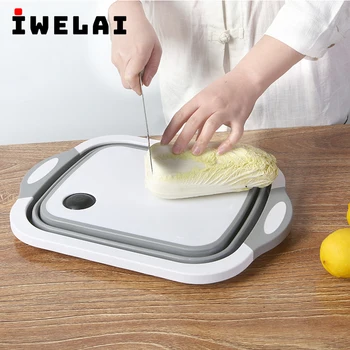 

Kitchen Chopping Block Foldable Cutting Board with Colanders Kitchen Chopping Boards Washing Basket Drain Kitchen Organizer