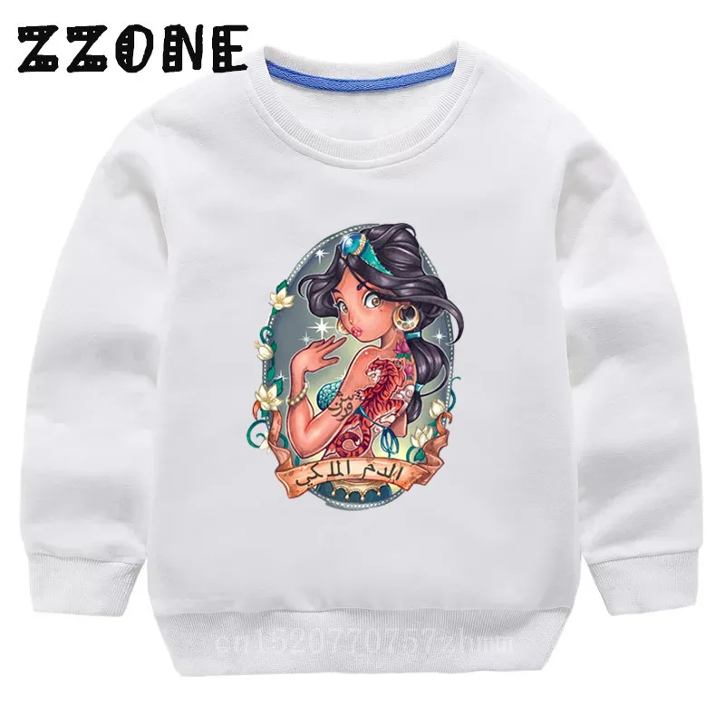 Детские осенние хлопковые свитера в европейском стиле с рисунком принцессы; пуловер для малышей; топы для девочек; зимние детские толстовки с капюшоном; одежда; KYT5300 - Цвет: 5300C-White