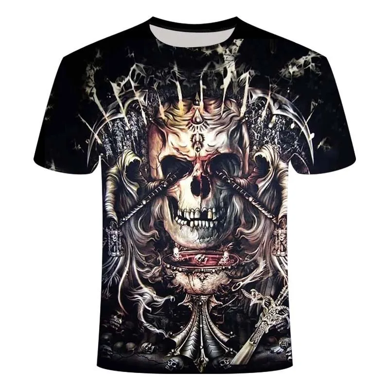 Brand metal skull short sleeve T shirt Skull Clothing Skeleton Tees Punk Tops Tshirt 3d T-shirt Men Rock Sexy Slim new style 202 | Мужская