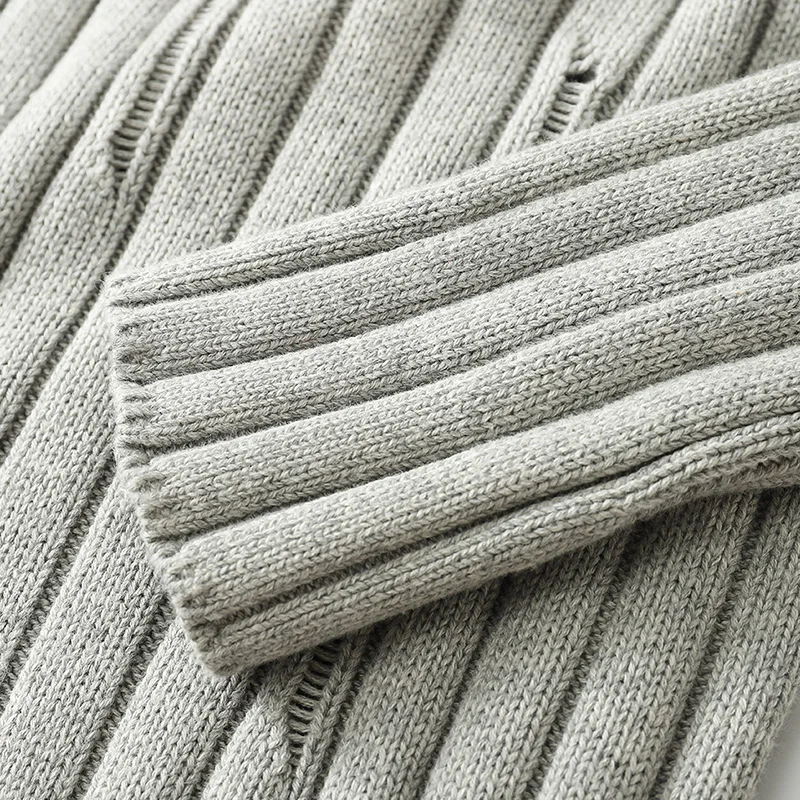Y&CHIC, осень, новинка, мужской свитер с длинным рукавом, обычный крой, текстурированный, с круглым вырезом, пуловер, свитер с дырками, хлопок, трикотаж