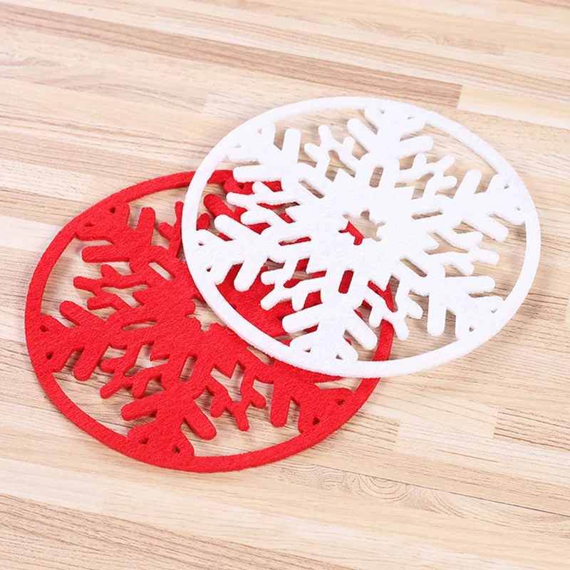 2pcs Christmas Tree Snowflake Felt Coaster Table Protector Pad Heat Resistant Cup Mat Coffee Tea Placemat Kitchen Accessories
