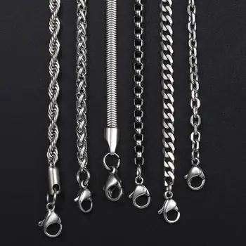 

3mm Silver Color Stainless Steel Necklace Cuban Rope Box Snake Link Chains Solid Metal for Men Boys Jewelry Gift Wholesale KNN1A