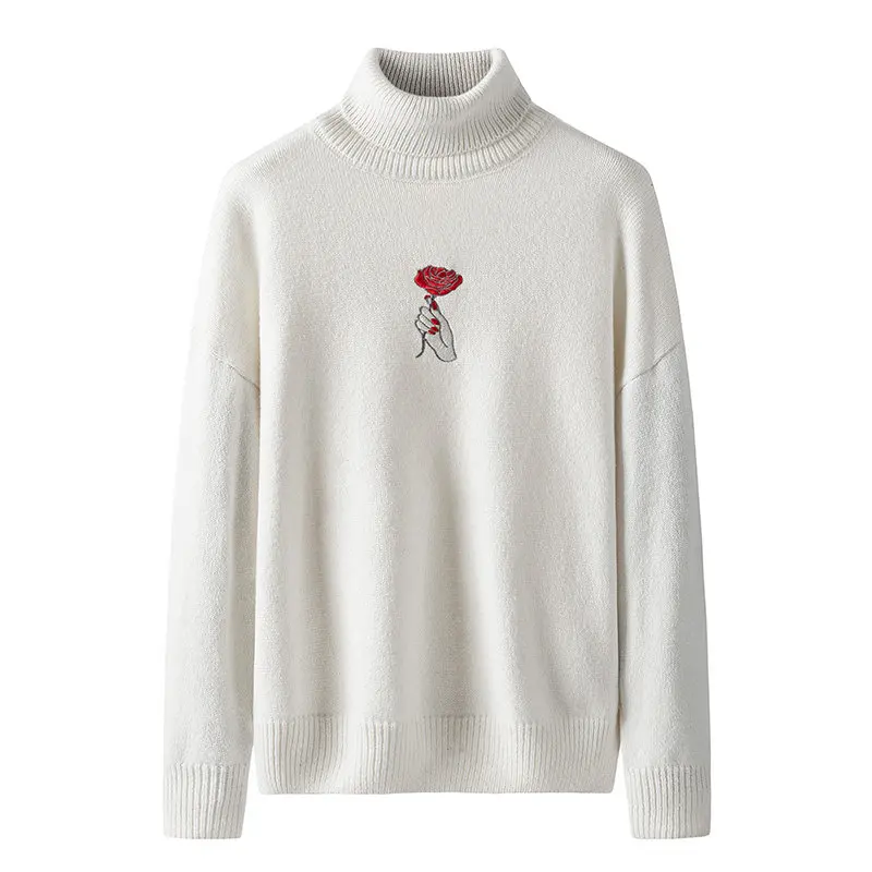 White Sweater Однотонные дорожные водолазки, мужские свитера Роза Мужская зимняя одежда вязаный пуловер Джемпер кашемировые свитера мужские высокого качества - Цвет: White Sweater