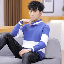 Men's sweater spring and autumn new leisure semi-high collar knitted sweater stretch Pullover