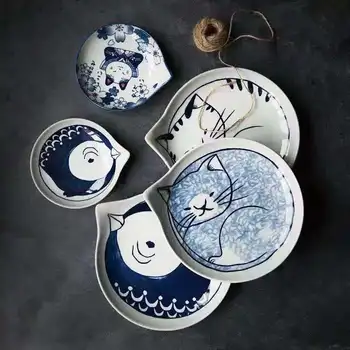 

8 inch Japanese-style cartoon ceramic plate home cute cat dessert plate hand-painted plate salad plate LB01112