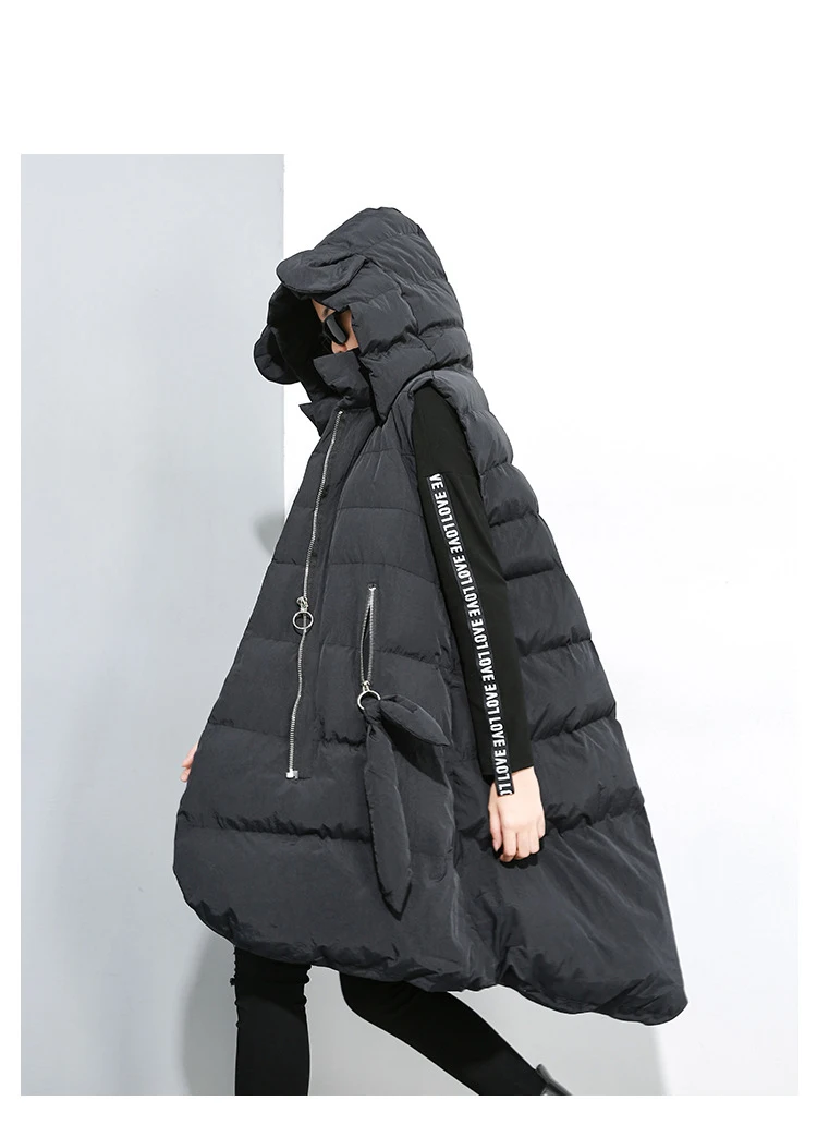 Winter Women's Plus Cotton Vest Cardigan Hooded Cotton Clothing Personality Fashion Sleeveless Large Size Long Coat Warm