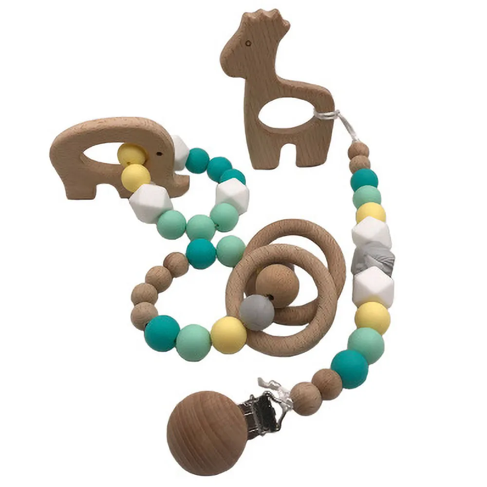 DIY Baby Pacifier Chain Wooden Handmade Pacifier Clips Holder Chain Silicone Pacifier Chains Baby Teether Teething Chains