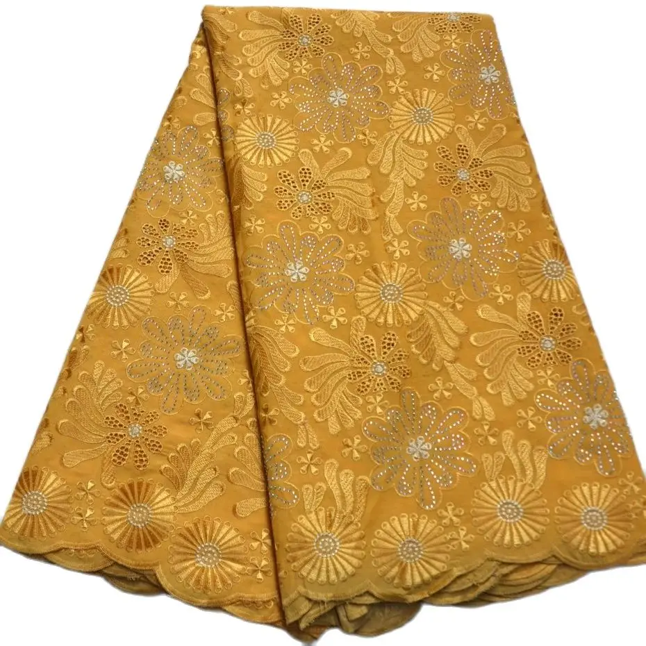 

Hot sale 5 Yards Oil palm High quality African Swiss Voile Lace with stones for wedding voile suisse dentelle Fabric-M15063