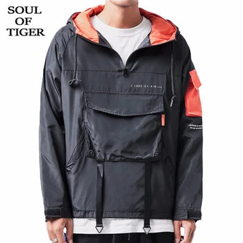 

SOUL OF TIGER 2020 Korean Fashion Style Mens Vintage Coats Male Casual Streetwear Jackets Loose Printed Hooded Clothes Plus Size