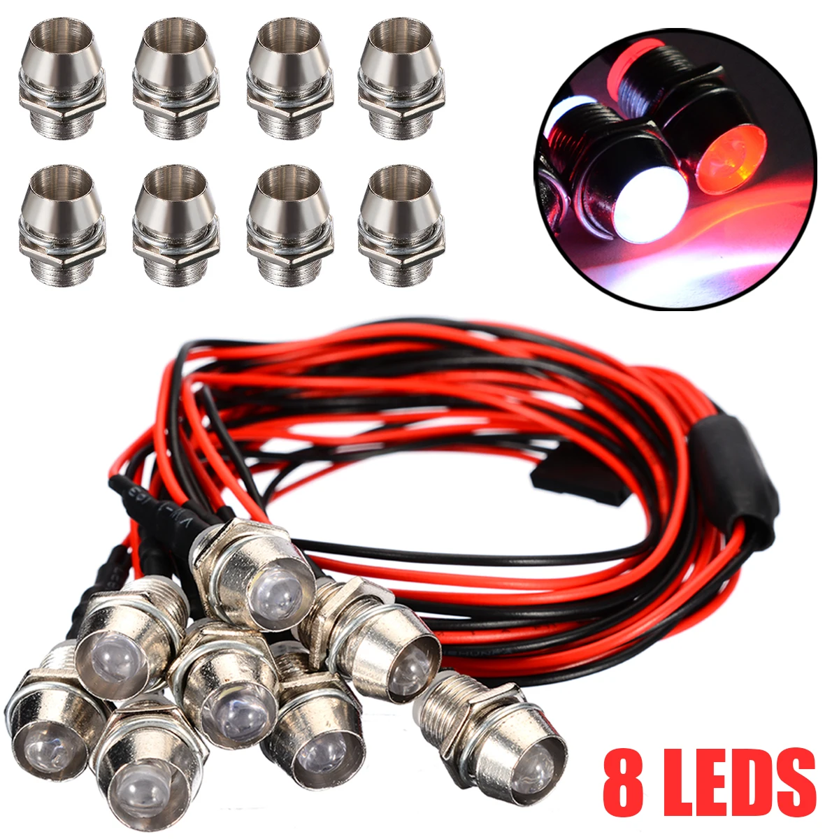 

8pcs/set LED Light Set RC Car Night Headlamps White Red Headlights Taillight for 1/10 RC Car Model Truck Crawler