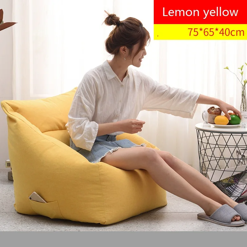 yellow and footstool Ленивый фасоли мешок диван с EPS наполнитель татами балкон мебель для гостиной удобный хлопок и конопли один диван - Цвет: yellow and footstool