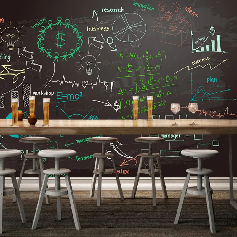 

Retro Nostalgic Blackboard Newspaper Wallpaper Hand-Painted Graffiti Formula Wall Bar Catering Cool Workwear Wallpaper Mural