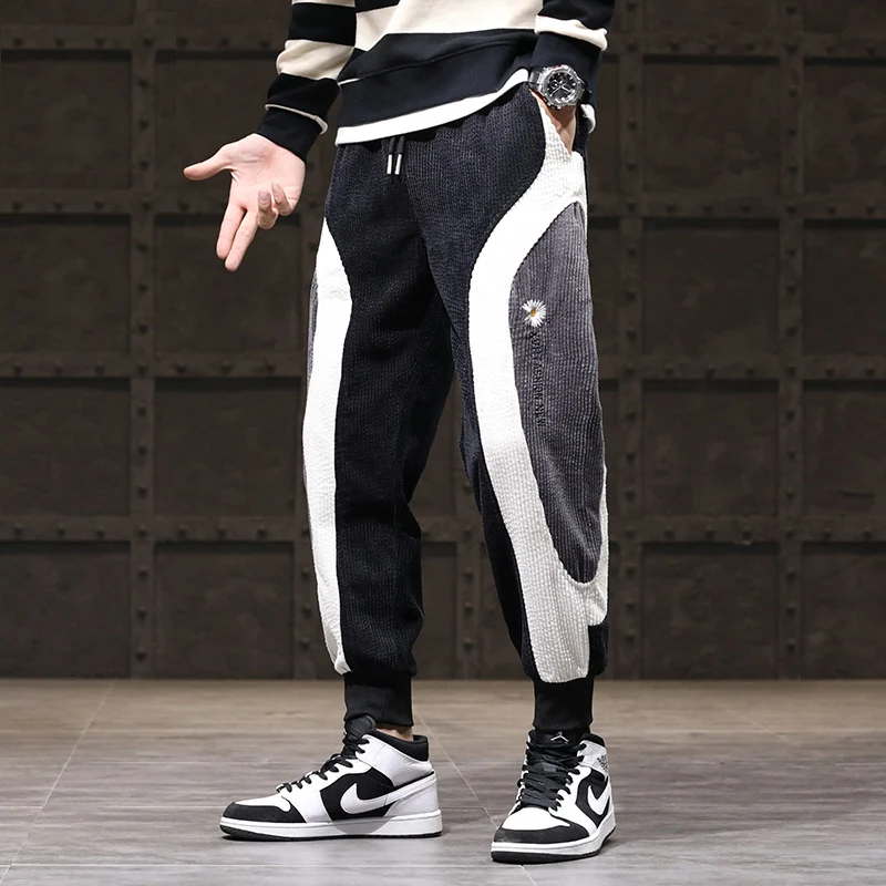 

Fashion Streetwear Casual Harem Pants Men Autumn Winter Corduroy Wide Leg Trousers Loose Fit Spliced Designer Hip Hop Joggers