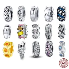 BISAER 925 пробы Серебряный разделитель Вишневое сердце голубой глаз пробка в виде цветка бусины Шарм подходит браслет DIY аксессуары ювелирные изделия