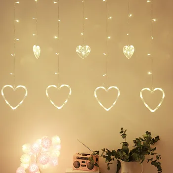 

2.5m 220V EU Plug LED Heart-shaped String Curtain Lights Christmas Love Fairy Garlands Outdoor For Holiday Party decoration home