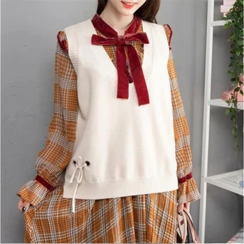 

Irregular Lace Up Women Sweater Vest Cotton Solid Oversize Short Sleeveless Knitted Tops V Neck Winter Pullover Womens DS8035