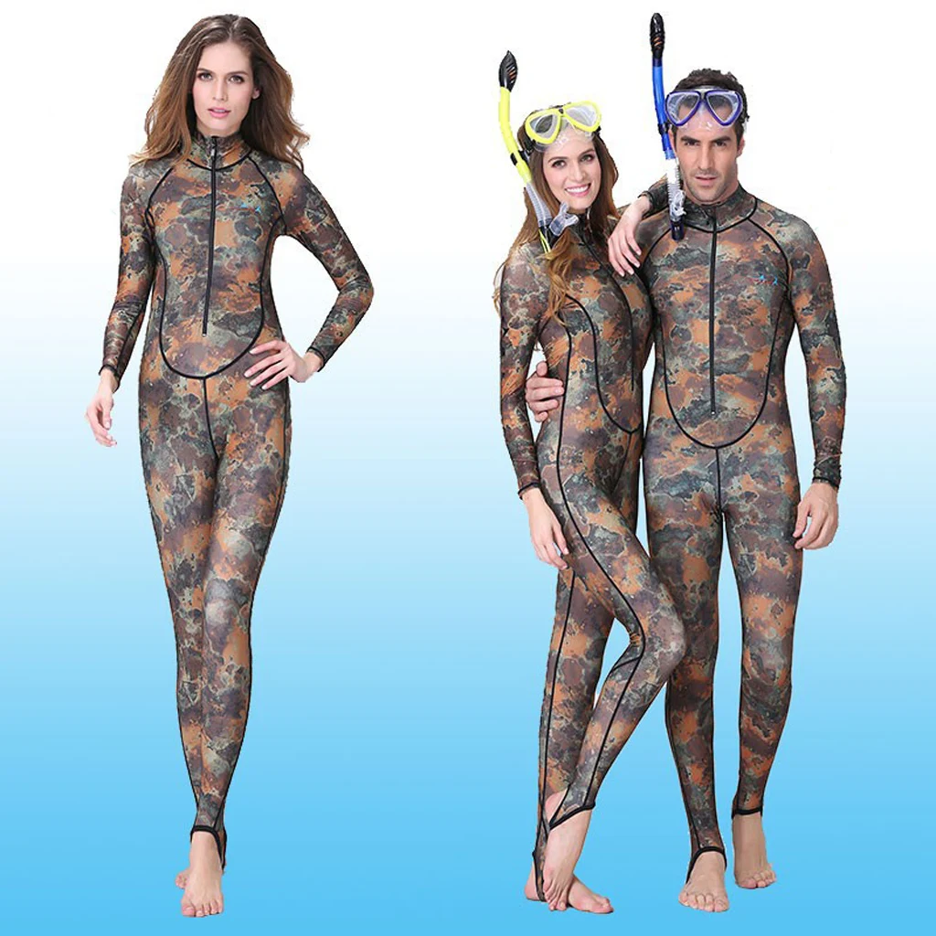 Camo Rashguard Long Sleeve for Women, Diving Snorkeling Surf Skin Full Suit Wetsuit Swimming Swimsuit Zip Front One Piece