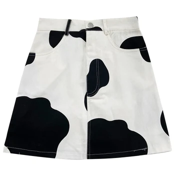 

Merry Pretty 2020 New Korean Fashion Women Skirt Sweet College Style Cow Pattern High Waist Skirt Pockets Mini Skirt Girls S-L